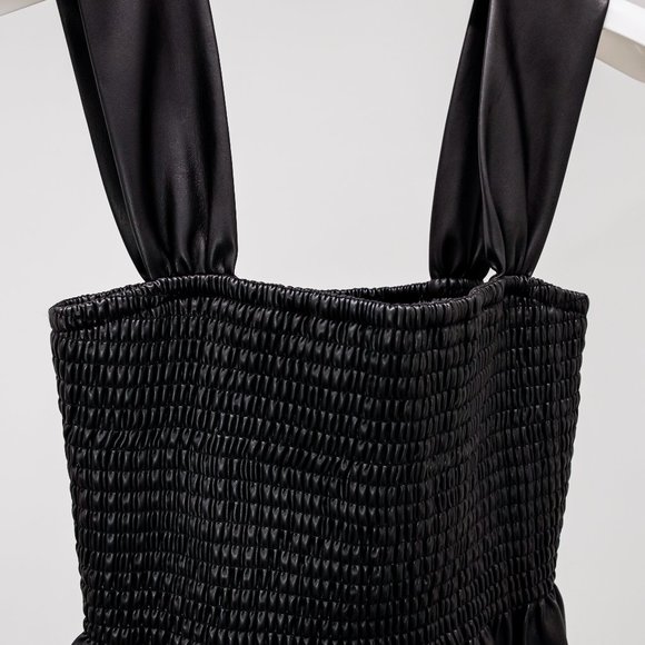 SOLD Staud Smocked Pleather Peplum Tank - Picture 4 of 9